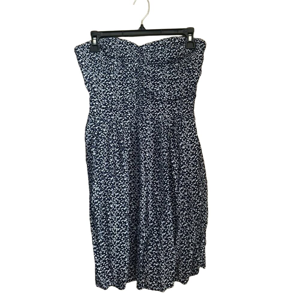 Xhilaration Strapless Navy Blue Flower Sundress with Pockets Size Medium